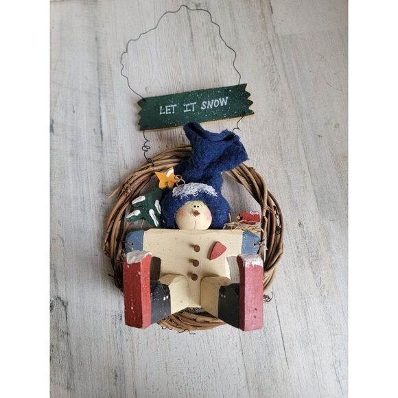 Let It Snow wooden wreath sign Xmas hanging rustic - Picture 2 of 8